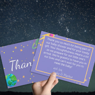Ruimte Baby shower, Kosmische Cutie, Genderneutraa Bedankkaart