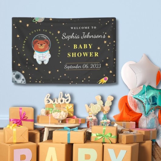 Ruimte Baby shower, Teddybeer, Kosmische Cutie Spandoek
