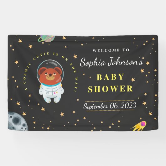 Ruimte Baby shower, Teddybeer, Kosmische Cutie Spandoek (Horizontaal)