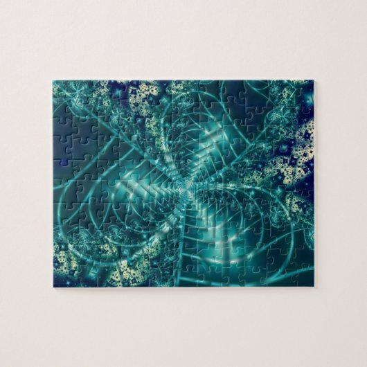 Ruimte | Blauwe en witte fractale kunst Legpuzzel (Horizontaal)