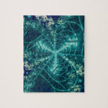 Ruimte | Blauwe en witte fractale kunst