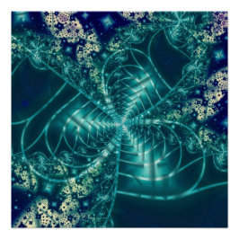 Ruimte | Blauwe en witte fractale kunst Perfect Poster