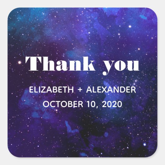 Ruimte bruiloft dank u. Waterverf Navy nacht Vierkante Sticker (Voorkant)