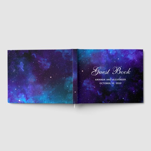 Ruimte bruiloft. Nachtsterren. Modern navy galaxy Gastenboek (Volledig)