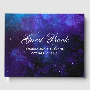 Ruimte bruiloft. Nachtsterren. Modern navy galaxy Gastenboek