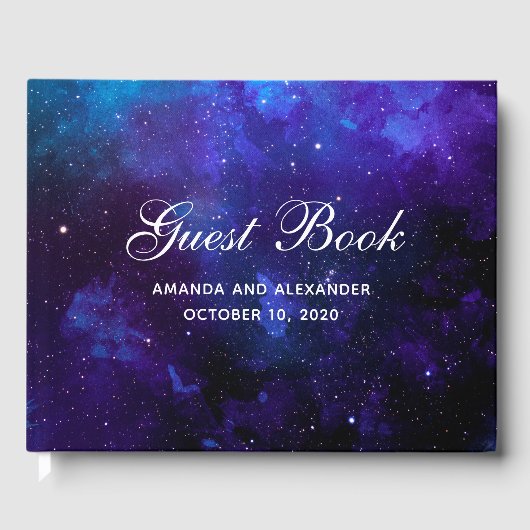 Ruimte bruiloft. Nachtsterren. Modern navy galaxy Gastenboek (Voorkant)