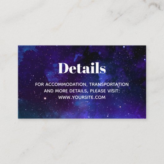Ruimte bruiloft. Nachtsterren. Moderne marine deta Informatiekaartje (Voorkant)
