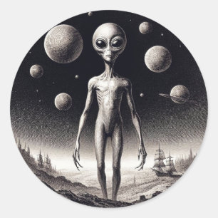Ruimte Buitenaards in Science Fiction Illustratie Ronde Sticker