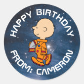RUIMTE | Charlie Brown | Gefeliciteerd met je verj Ronde Sticker (Voorkant)