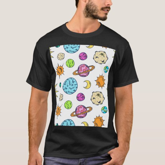 Ruimte doedels kosmische achtergrond t-shirt (Voorkant)