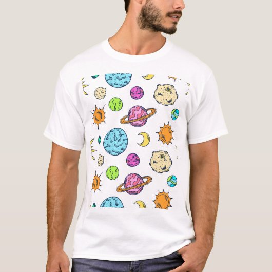 Ruimte doedels kosmische achtergrond t-shirt (Voorkant)