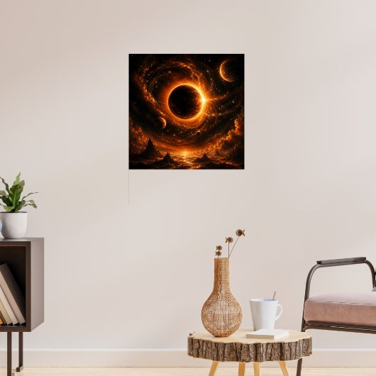 Ruimte-eclips-wandkunst, apocalyptische planeetpri poster (Woonkamer 3)
