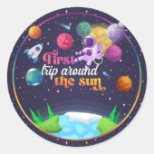 Ruimte eerste reis rond de zon meisje ronde sticker (Voorkant)