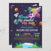 Ruimte eerste reis rond de zon verjaardag kaart (Voorkant / Achterkant)