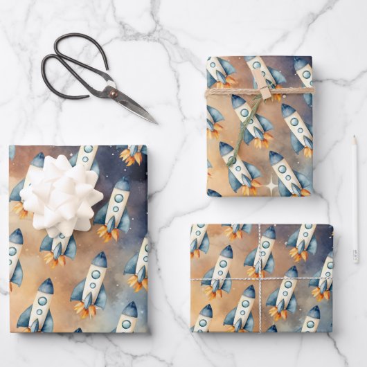 Ruimte eerste reis rond de zon verjaardag raket inpakpapier vel (Voorkant)