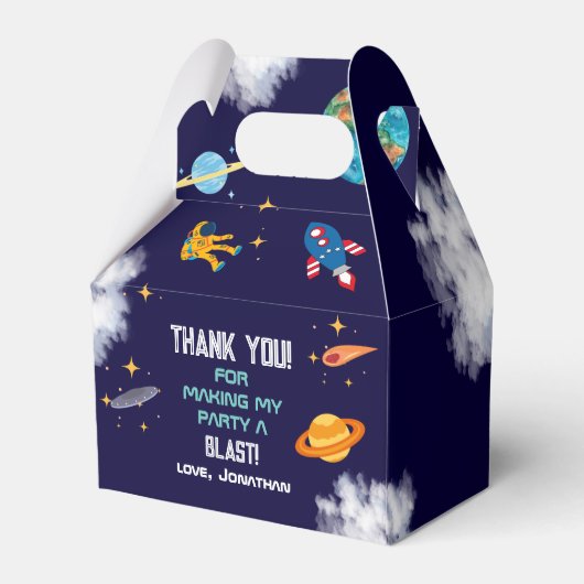 Ruimte eerste reis rond de zon verjaardagsfeestje bedankdoosjes (Achterkant)