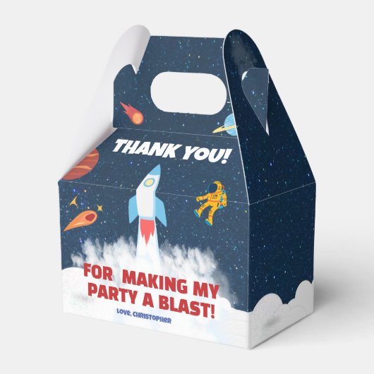 Ruimte eerste reis rond de zon verjaardagsfeestje bedankdoosjes (Voorkant Zijde)