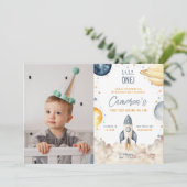 Ruimte eerste reis rond de zon verjaardagsfeestje kaart (Staand voorkant)