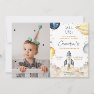 Ruimte eerste reis rond de zon verjaardagsfeestje kaart