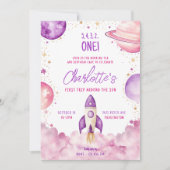 Ruimte eerste reis rond de zon verjaardagsfeestje kaart (Voorkant)