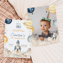 Ruimte eerste reis rond de zon verjaardagsfeestje kaart