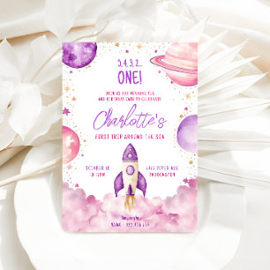 Ruimte eerste reis rond de zon verjaardagsfeestje kaart