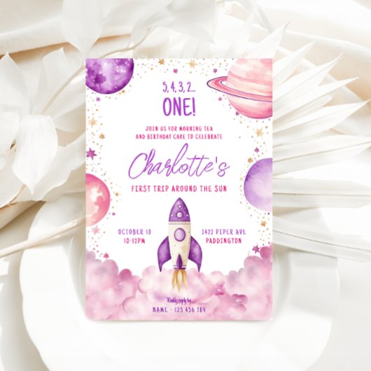 Ruimte eerste reis rond de zon verjaardagsfeestje kaart