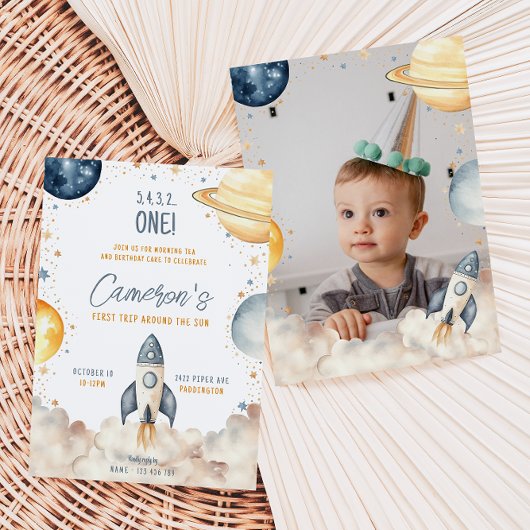 Ruimte eerste reis rond de zon verjaardagsfeestje kaart