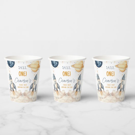 Ruimte eerste reis rond de zon verjaardagsfeestje papieren bekers (Multi)