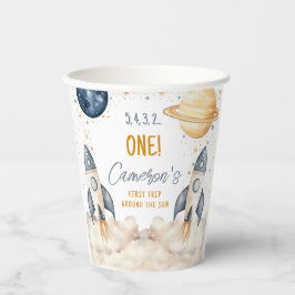 Ruimte eerste reis rond de zon verjaardagsfeestje papieren bekers