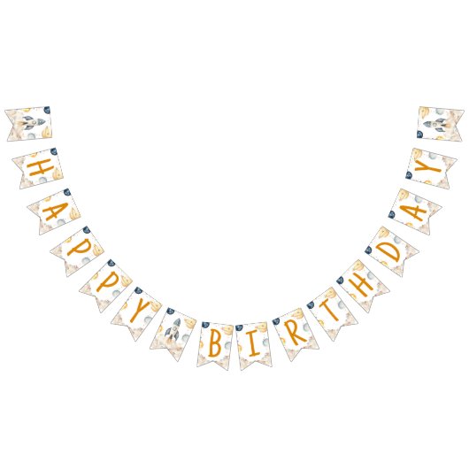 Ruimte eerste reis rond de zon verjaardagsfeestje vlaggetjes (Alle)