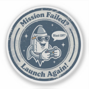 Ruimte- en gameduur "Blast Off?" Raket Sticker