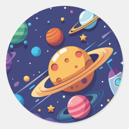 Ruimte- en planetaire thema ronde sticker (Voorkant)