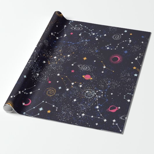 Ruimte Galaxy-constellatie naadloos patroon Cadeaupapier (Uitgerold)
