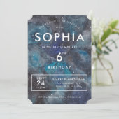 Ruimte Galaxy in Blauw Verjaardagsfeest Kaart (Staand voorkant)