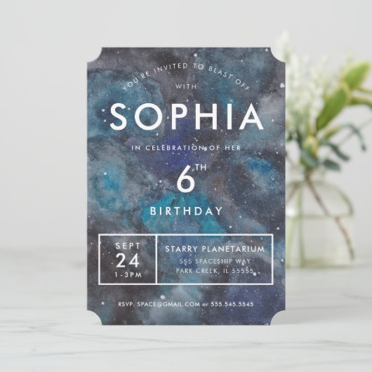 Ruimte Galaxy in Blauw Verjaardagsfeest Kaart (Staand voorkant)