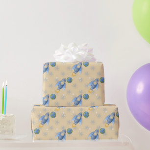 Ruimte Galaxy Planeten, Sterren & Raket Omloopbane Cadeaupapier