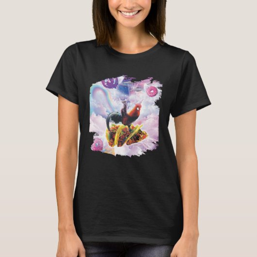 Ruimte Kat Riding Kip Eenhoorn Taco & Donut T-shirt (Voorkant)