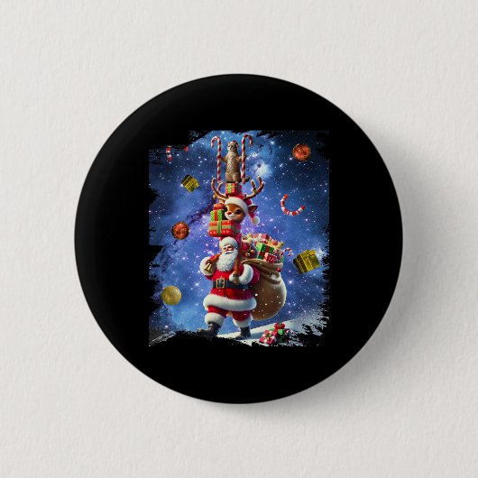 Ruimte kat rijden rendieren en kerstman ronde button 5,7 cm (Voorkant)