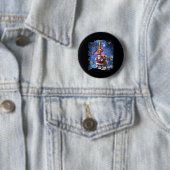 Ruimte kat rijden rendieren en kerstman ronde button 5,7 cm (In situ)