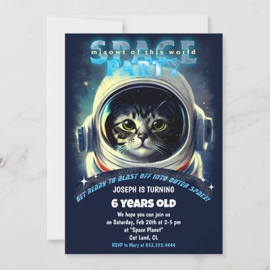 Ruimte-kat Theme Birthday Party Kaart (Voorkant)