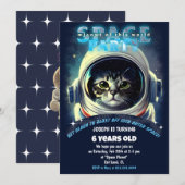Ruimte-kat Theme Birthday Party Kaart (Voorkant / Achterkant)