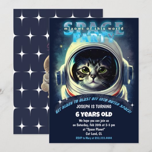 Ruimte-kat Theme Birthday Party Kaart (Voorkant / Achterkant)
