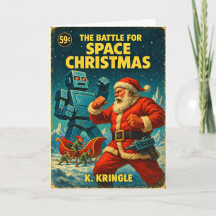 Ruimte Kerstman Kerstman vs. Robot Vintage Sci-Fi Feestdagen Kaart