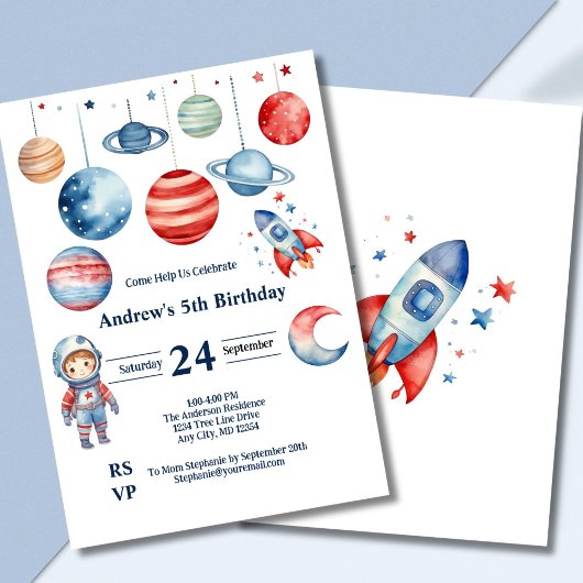 Ruimte Kinderen Astronaut Planeten Rood Blauw Jong Kaart