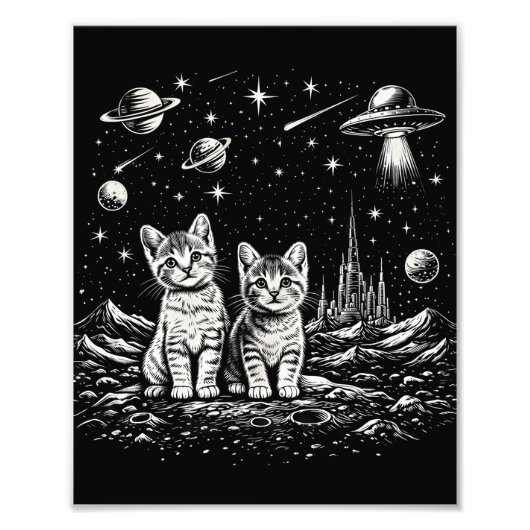 Ruimte Kittens Katten in de Kosmos Foto Afdruk (Voorkant)