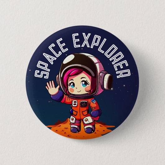 Ruimte | Kute Girl op Mars | Ruimteverkenner Ronde Button 5,7 Cm (Voorkant)