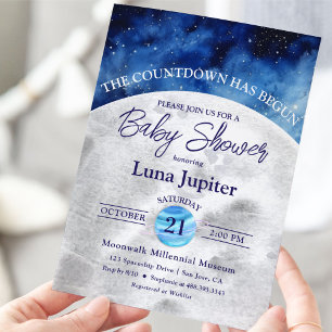 Ruimte Maan en Sterren Aftellen Baby Shower Kaart