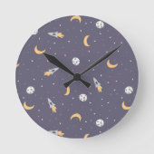 Ruimte Maan Raket Planeet Sterren Ronde Klok (Voorkant)
