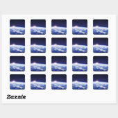 Ruimte met stijgende zon boven de aarde vierkante sticker (Vel)